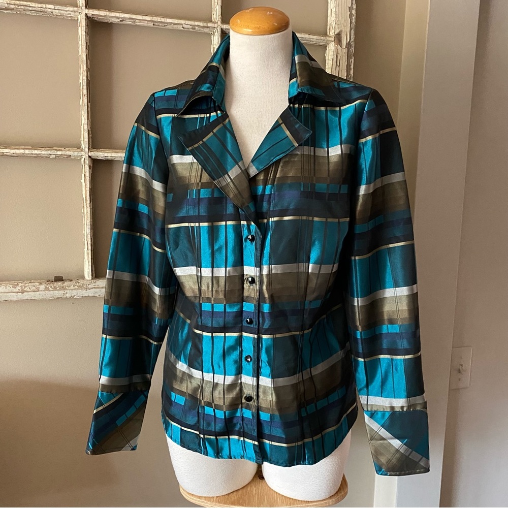 Dalia iridescent blues and browns shacket.